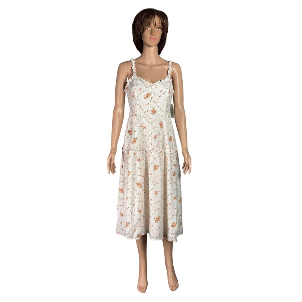 Trixxi‎  Floral Midi Dress M NWT Orange Ruffle Tiered Smocked Babydoll Coastal